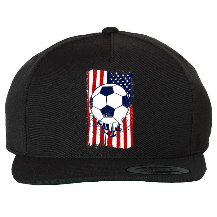 Soccer Ball USA American Flag Patriotic Football Wool Snapback Cap