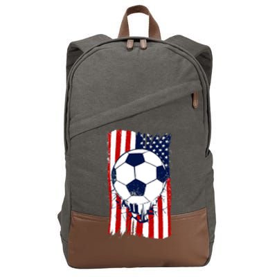 Soccer Ball USA American Flag Patriotic Football Cotton Canvas Backpack