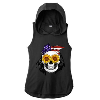 Skull Bandana Us Flag 4th Of July Funny Gift Cute Gift Ladies PosiCharge Tri-Blend Wicking Draft Hoodie Tank