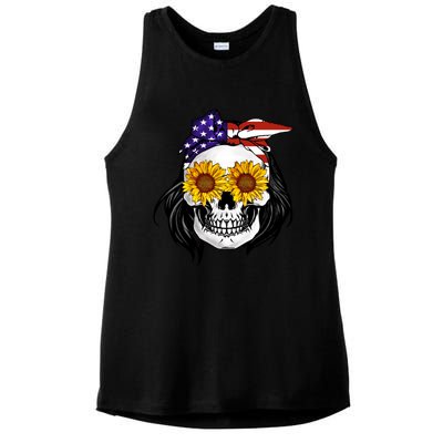 Skull Bandana Us Flag 4th Of July Funny Gift Cute Gift Ladies PosiCharge Tri-Blend Wicking Tank