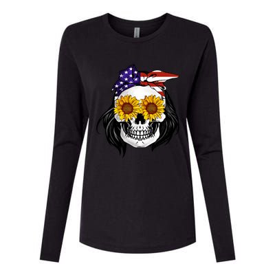 Skull Bandana Us Flag 4th Of July Funny Gift Cute Gift Womens Cotton Relaxed Long Sleeve T-Shirt