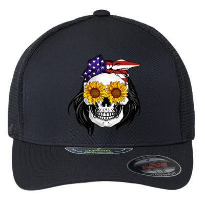 Skull Bandana Us Flag 4th Of July Funny Gift Cute Gift Flexfit Unipanel Trucker Cap