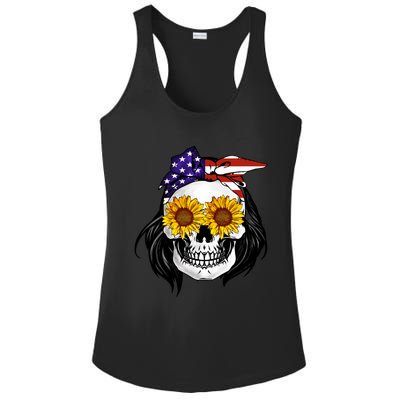 Skull Bandana Us Flag 4th Of July Funny Gift Cute Gift Ladies PosiCharge Competitor Racerback Tank