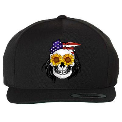 Skull Bandana Us Flag 4th Of July Funny Gift Cute Gift Wool Snapback Cap