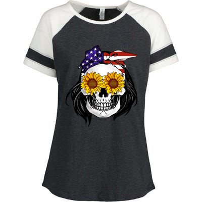 Skull Bandana Us Flag 4th Of July Funny Gift Cute Gift Enza Ladies Jersey Colorblock Tee