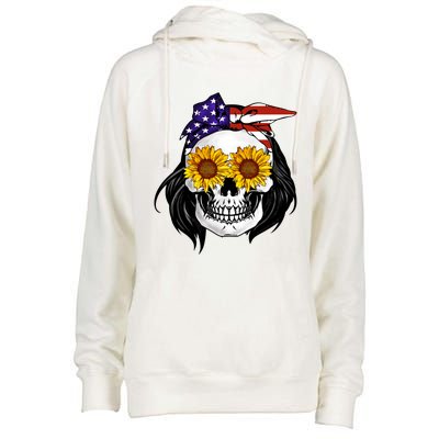 Skull Bandana Us Flag 4th Of July Funny Gift Cute Gift Womens Funnel Neck Pullover Hood