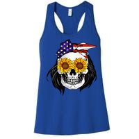 Skull Bandana Us Flag 4th Of July Funny Gift Cute Gift Women's Racerback Tank