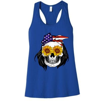 Skull Bandana Us Flag 4th Of July Funny Gift Cute Gift Women's Racerback Tank