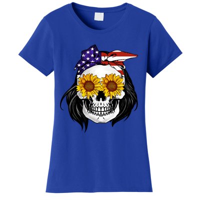 Skull Bandana Us Flag 4th Of July Funny Gift Cute Gift Women's T-Shirt