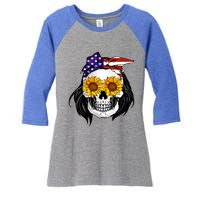 Skull Bandana Us Flag 4th Of July Funny Gift Cute Gift Women's Tri-Blend 3/4-Sleeve Raglan Shirt