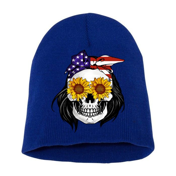 Skull Bandana Us Flag 4th Of July Funny Gift Cute Gift Short Acrylic Beanie