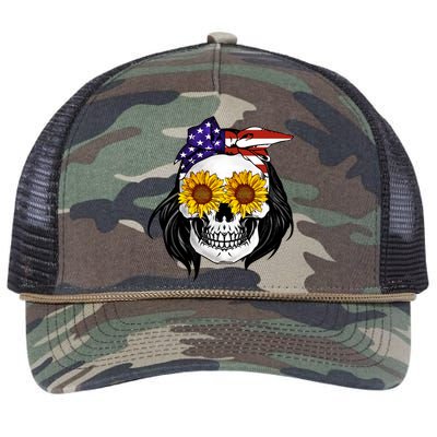 Skull Bandana Us Flag 4th Of July Funny Gift Cute Gift Retro Rope Trucker Hat Cap