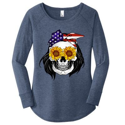 Skull Bandana Us Flag 4th Of July Funny Gift Cute Gift Women's Perfect Tri Tunic Long Sleeve Shirt