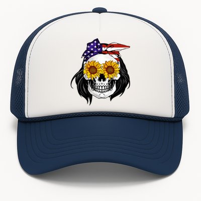 Skull Bandana Us Flag 4th Of July Funny Gift Cute Gift Trucker Hat