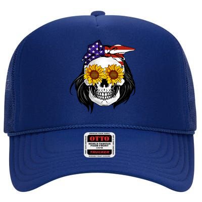 Skull Bandana Us Flag 4th Of July Funny Gift Cute Gift High Crown Mesh Back Trucker Hat