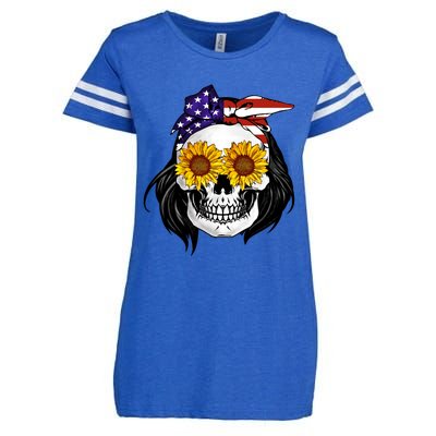 Skull Bandana Us Flag 4th Of July Funny Gift Cute Gift Enza Ladies Jersey Football T-Shirt