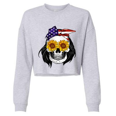 Skull Bandana Us Flag 4th Of July Funny Gift Cute Gift Cropped Pullover Crew