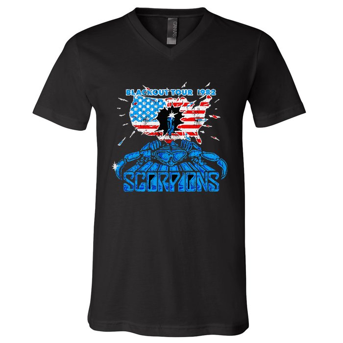 Scorpions Blackout Usa 1982 V-Neck T-Shirt