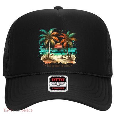Summer Beach Vibe Holiday Vacation Trip High Crown Mesh Back Trucker Hat