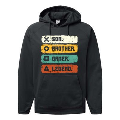 Son Brother Video Gamer Legend Gaming Teens Performance Fleece Hoodie