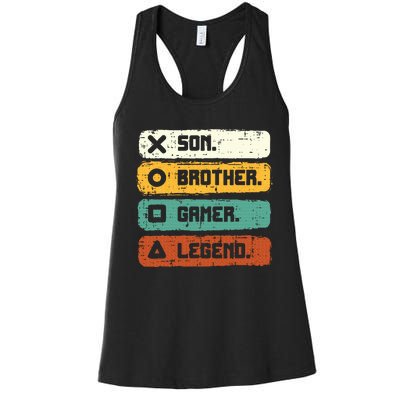 Son Brother Video Gamer Legend Gaming Teens Women's Racerback Tank