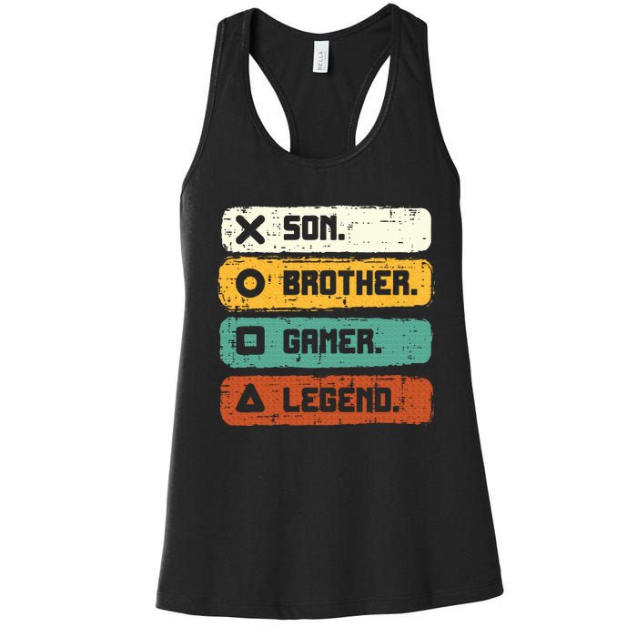 Son Brother Video Gamer Legend Gaming Teens Women's Racerback Tank