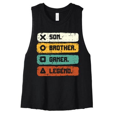 Son Brother Video Gamer Legend Gaming Teens Women's Racerback Cropped Tank