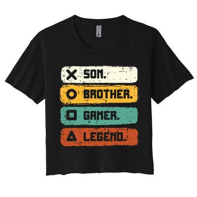 Son Brother Video Gamer Legend Gaming Teens Women's Crop Top Tee