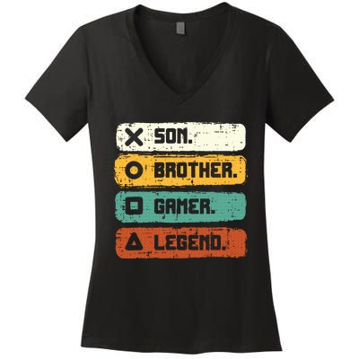 Son Brother Video Gamer Legend Gaming Teens Women's V-Neck T-Shirt