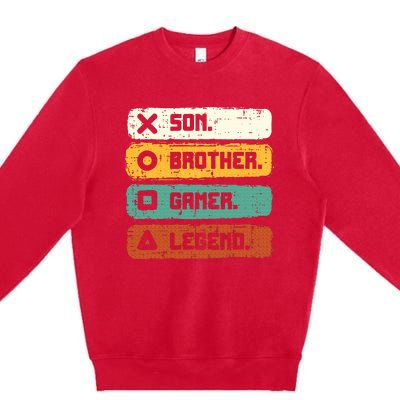 Son Brother Video Gamer Legend Gaming Teens Premium Crewneck Sweatshirt