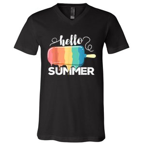 Sunny Beach Vacation Ice Cream Popsicle Hello Summer V-Neck T-Shirt