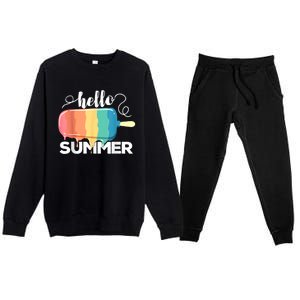 Sunny Beach Vacation Ice Cream Popsicle Hello Summer Premium Crewneck Sweatsuit Set