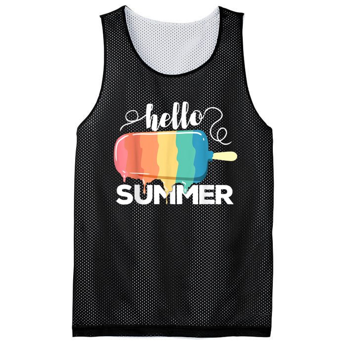 Sunny Beach Vacation Ice Cream Popsicle Hello Summer Mesh Reversible Basketball Jersey Tank