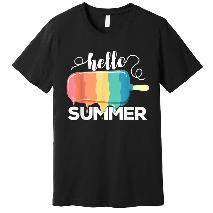 Sunny Beach Vacation Ice Cream Popsicle Hello Summer Premium T-Shirt