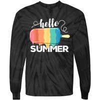 Sunny Beach Vacation Ice Cream Popsicle Hello Summer Tie-Dye Long Sleeve Shirt