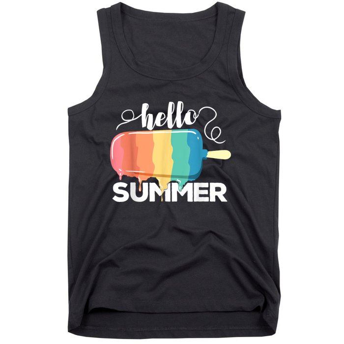 Sunny Beach Vacation Ice Cream Popsicle Hello Summer Tank Top