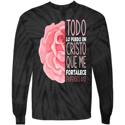 Spanish Bible Verse Filipenses 413 Christian Tie-Dye Long Sleeve Shirt