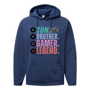 Son Brother Video Gamer Legend Gaming Gift Performance Fleece Hoodie