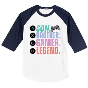 Son Brother Video Gamer Legend Gaming Gift Baseball Sleeve Shirt