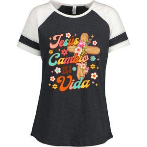 Spanish Bible Verse Christian Faith Jesus Cambio Mi Vida Enza Ladies Jersey Colorblock Tee