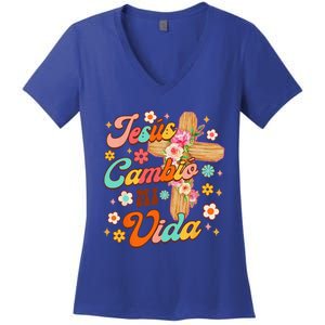 Spanish Bible Verse Christian Faith Jesus Cambio Mi Vida Women's V-Neck T-Shirt