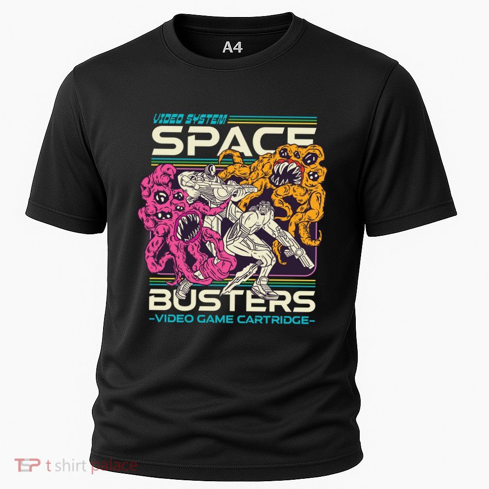 Space Busters Video Game Cartridge Cooling Performance Crew T-Shirt