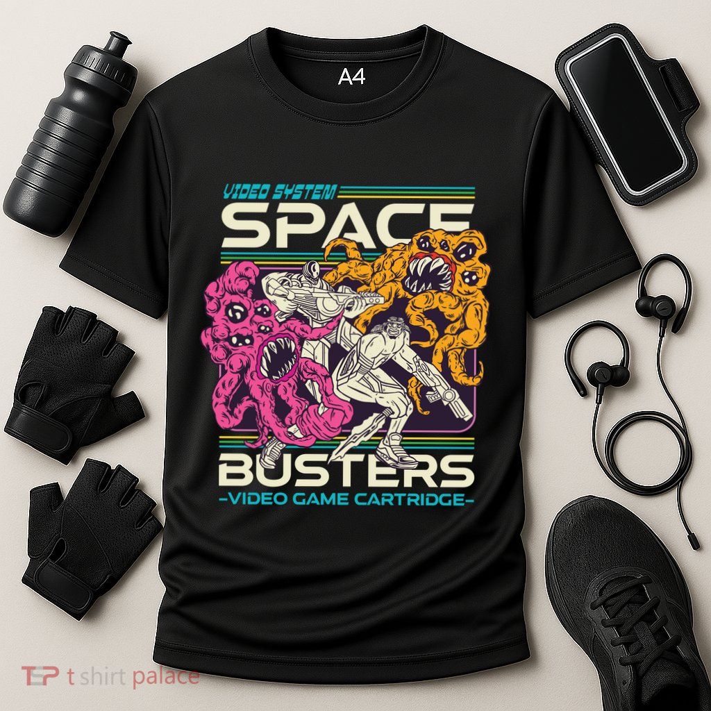 Space Busters Video Game Cartridge Performance Shirt