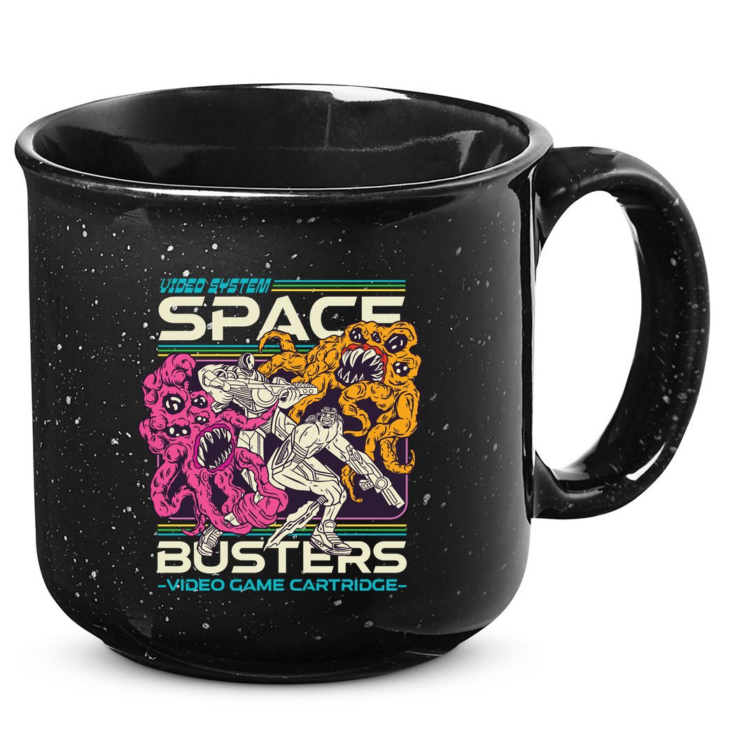 Space Busters Video Game Cartridge 15oz Campfire Ceramic Mug