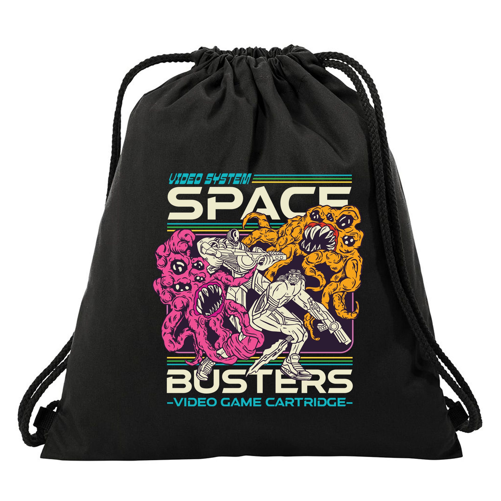 Space Busters Video Game Cartridge Drawstring Bag
