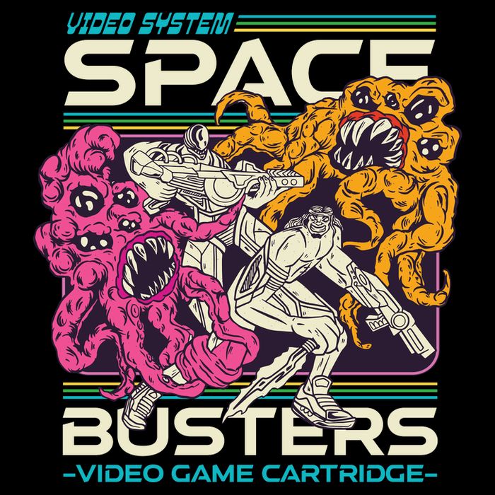 Space Busters Video Game Cartridge Drawstring Bag
