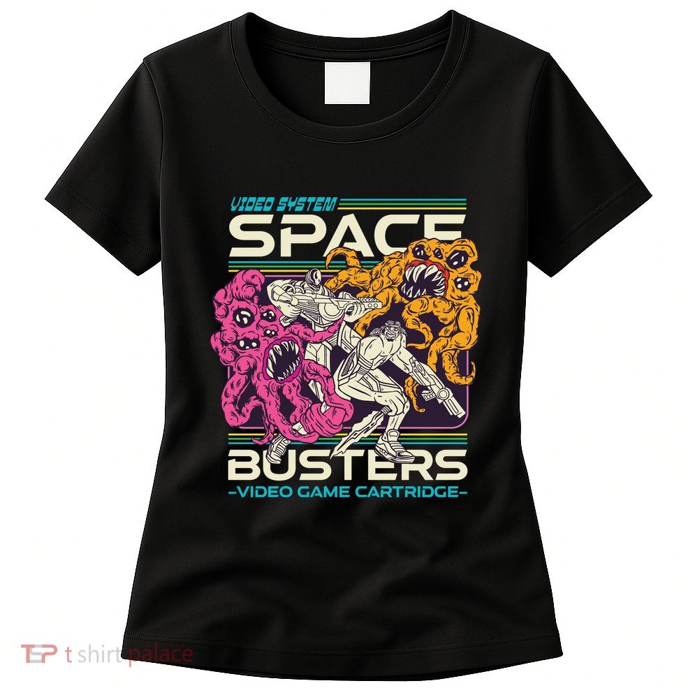Space Busters Video Game Cartridge Womens T-Shirt