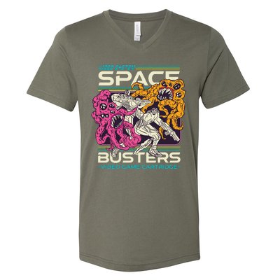 Space Busters Video Game Cartridge V-Neck T-Shirt