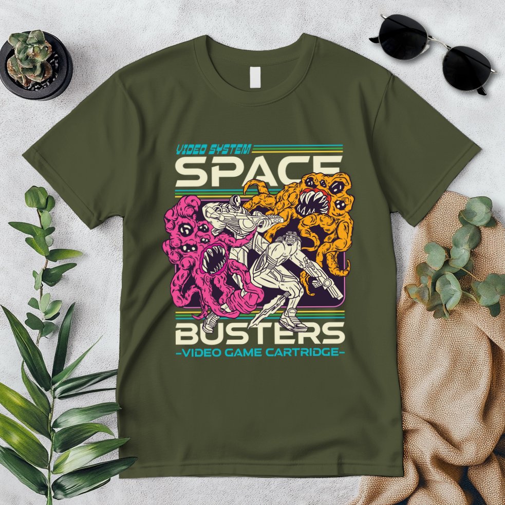 Space Busters Video Game Cartridge Premium T-Shirt