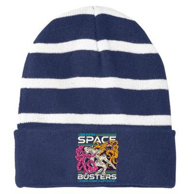 Space Busters Video Game Cartridge Striped Beanie with Solid Band